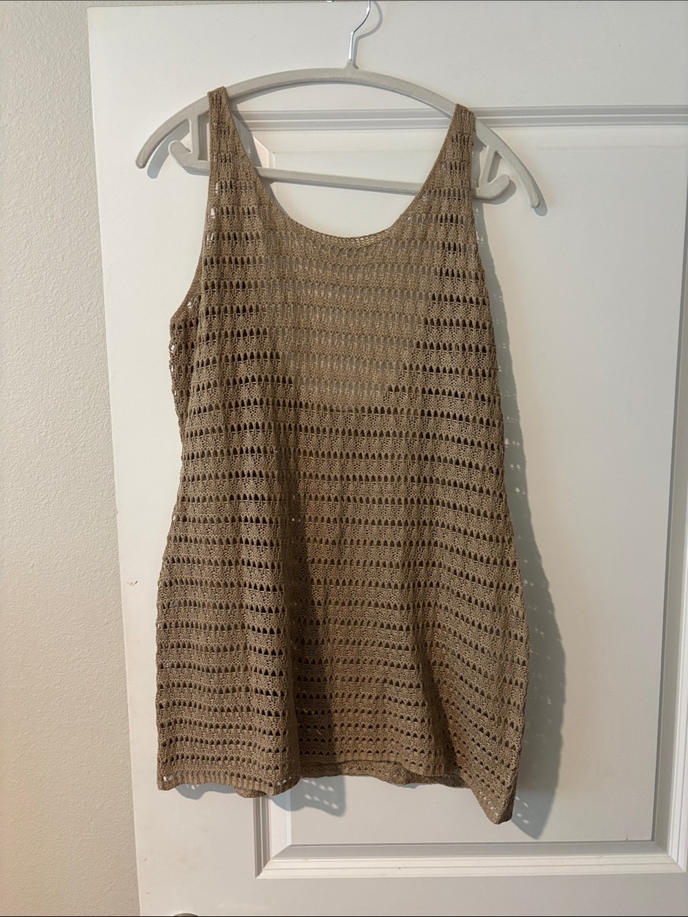 Sleeveless Crochet Tank Dress in Tan by